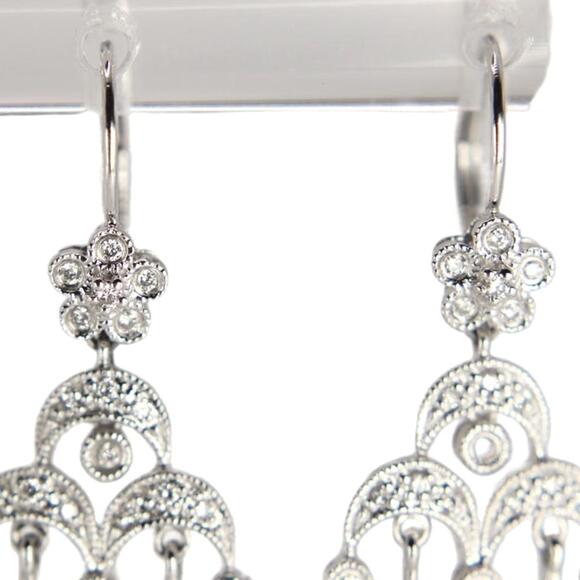 Vintage 14kt White Gold Diamond Chandelier Dangle Earrings 1.00 CTTW